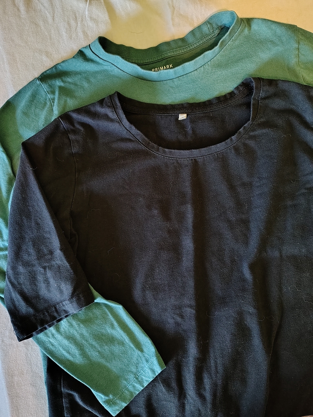 Primark Green Long Sleeve Tee & Basic Black Slim Fit Half Sleeve Top Women Large